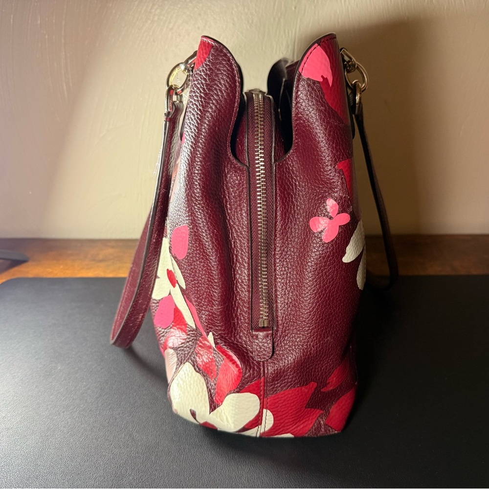 Kate Spade Burgundy and Cream Floral Shoulder Bag - Picture 2 of 5